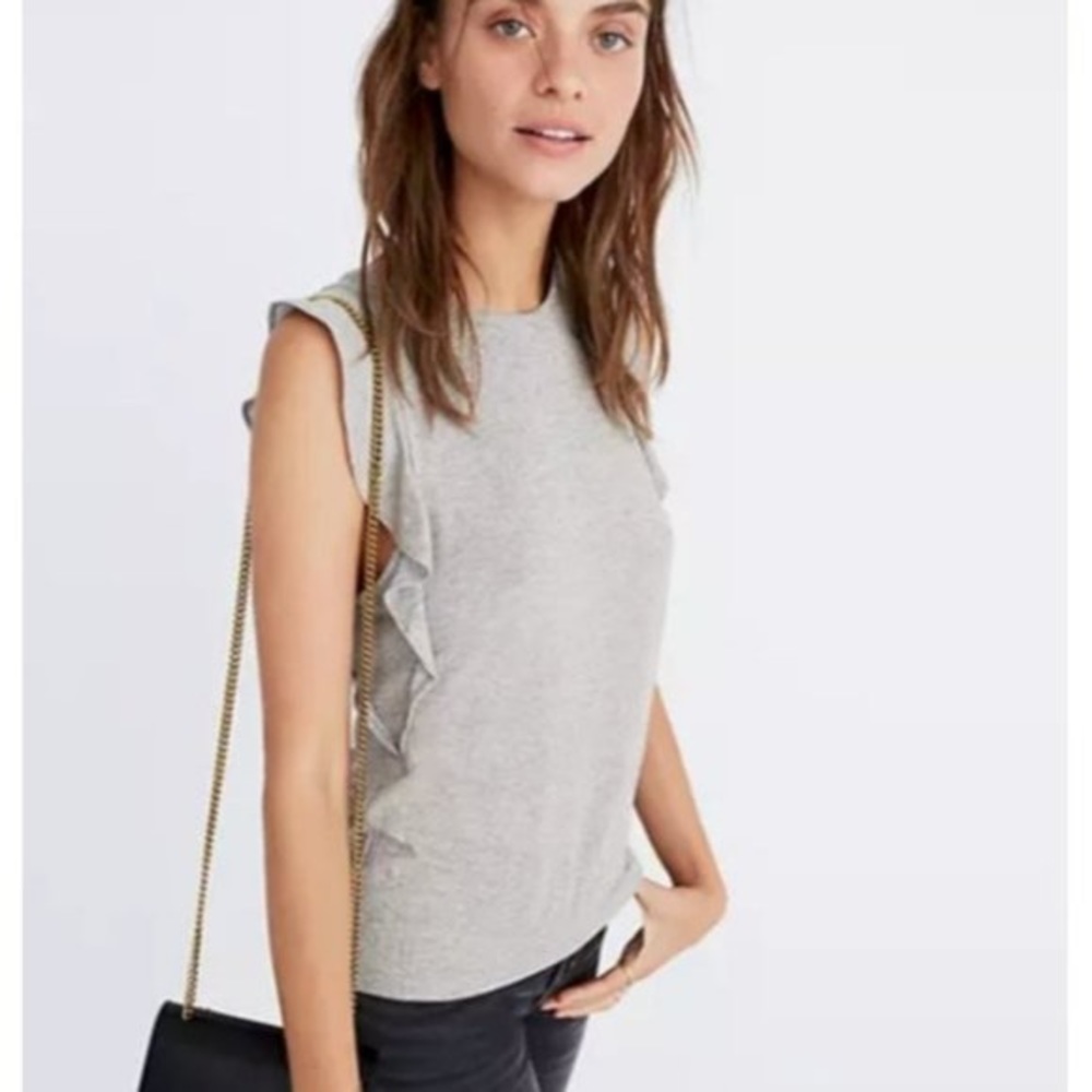 Madewell Silver Metallic Ruffle Sleeve Tank Size M